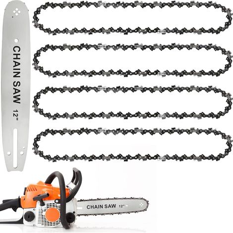 4 x Chainsaw Chains, 12 Inch Chainsaw Chains with 34.5 cm Chain Guide, 3/8 Inch Low-Profile Pitch, Link Thickness 0.05 Inches (1.3 mm), 45 Links, for Wood Cutting, Pruning (1/5)