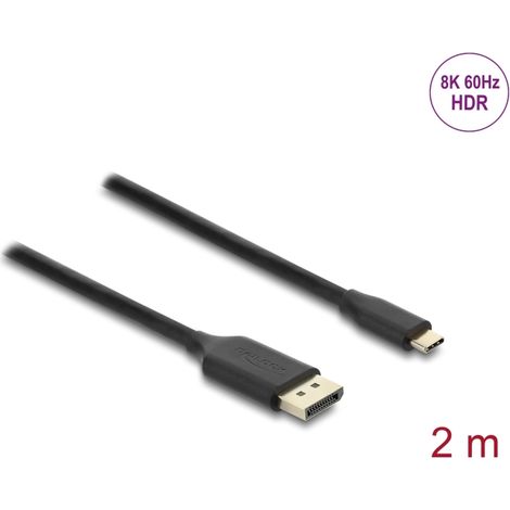 Delock Cable USB Type-Câ¢ a DisplayPort (Modo DP Alt) 8K 60 Hz con funciÃ³n HDR 2 m negro