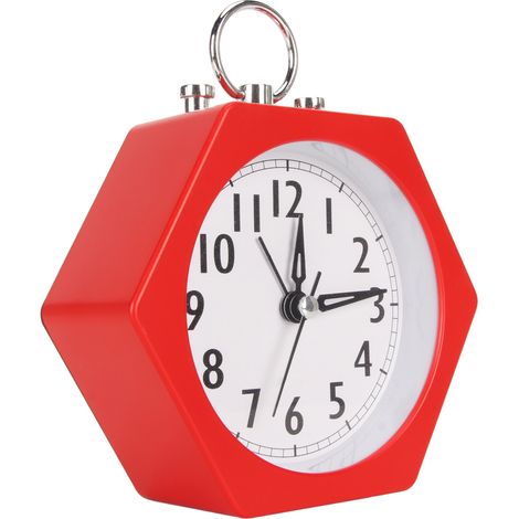 Réveil silencieux à piles, boîtier métallique décoratif rouge, petite horloge de chevet pour table de nuit. (1/5)
