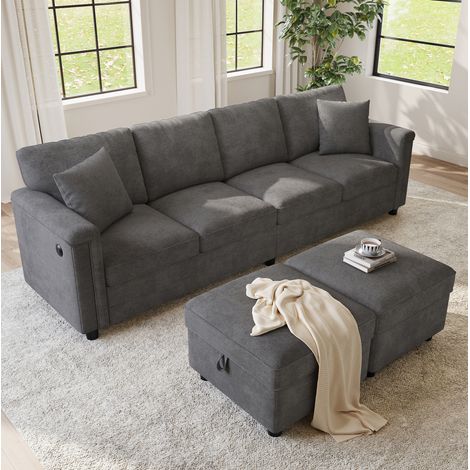 Modulares Sofa 261x134x82 cm, L und U Form, zwei Stauraumhocker, Chenille, Grau (1/5)