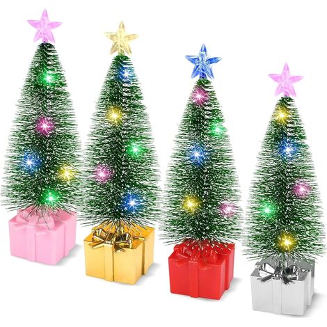 (4 PCS)Mini Sapin de Noel Lumineux LED, Mini Sapin de Noël Lumières Colorées, Petit Sapin de Noël Miniature pour Décoration de Table (1/5)