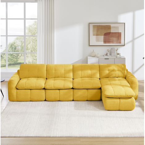 CHICFURN Divano modulare a U 334x160x68 cm in ciniglia gialla, 4 posti, senza montaggio