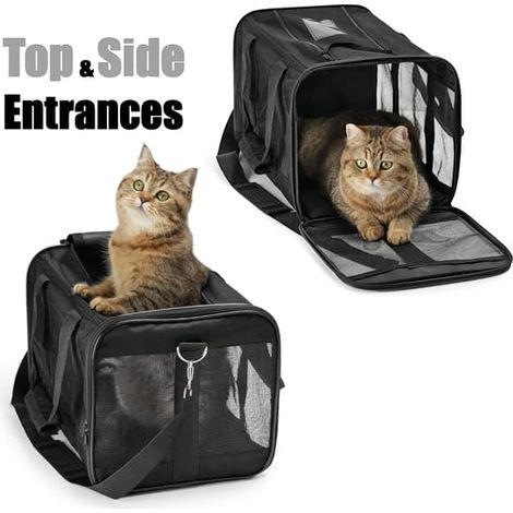 Sac de transport pour animaux, sac de transport souple pour chat, pliable, résistant, homologué pour les compagnies aériennes, idéal pour les voyages (42 x 28 x 28 cm, noir) Noir (1/2)