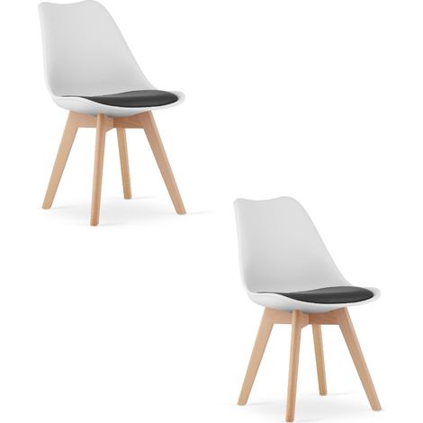 Chaise Mark noire et blanche / pieds naturels x 2 (1/5)