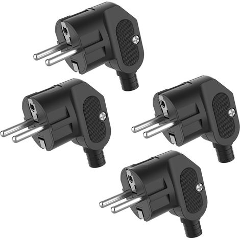 Prise de courant à quatre broches, 250 V (16 A), fiche DIN standard avec contact de mise à la terre, convient à une utilisation intérieure, noire.