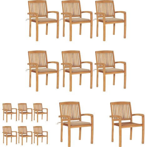 Maison Exclusive - Stapelbare Gartenstühle mit Kissen 6 Stk. Massivholz Teak (1/5)