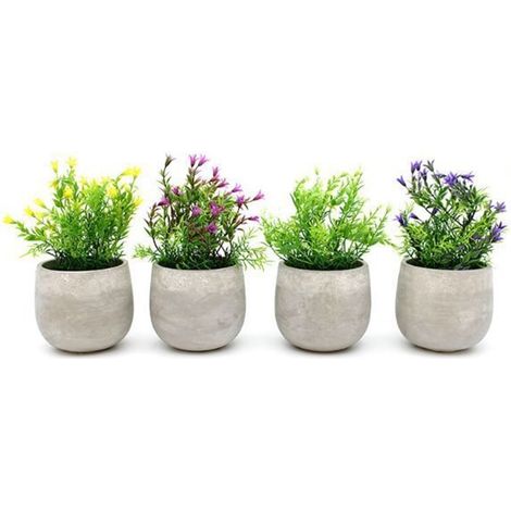 TRADE SHOP - Pianta Artificiale Verde Fiori Con Vaso Stone Effetto Fumé ø15xh26cm 4 Modelli 156643 - (1/2)
