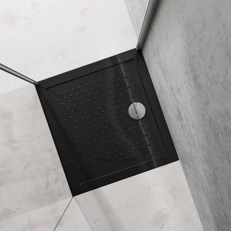 doporro Piatto Doccia Rettangolare in Acrilico H 4 cm Superficie Puntinata Antiscivolo Mod.Lucia02AR - Nero Lucido 70x80x4 cm con Piletta Inclusa (AL01)