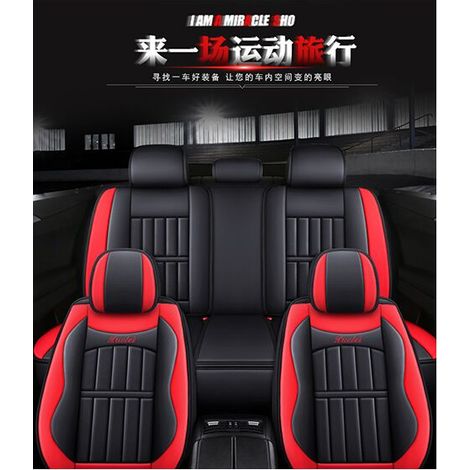 ELUTO Black Car Seat Cover Universal PU Leather Car Seat Covers Dog Pet Protector Full Set Front Rear (Black, Black) (1/2)