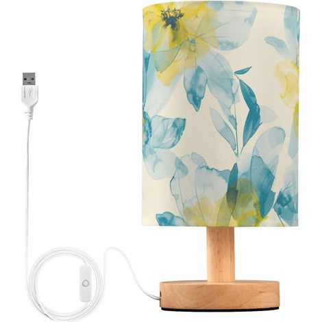 Abstrait Aquarelle Fleur Jaune Citron Bleu Clair Chambre Lampe de (1/5)