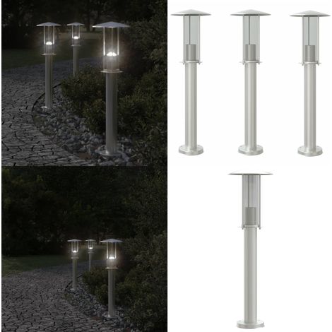 Wegeleuchten 3 Stk. Silbern 60 cm Edelstahl - Outdoor-Beleuchtung - Gartenlampe - Stehlampe - Edelstahl Lampe - Wetterfeste Beleuchtung - Home & Living (1/5)