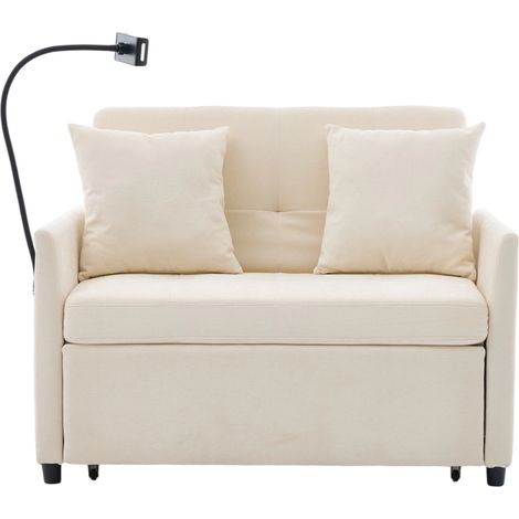 Divano letto singolo pieghevole multifunzione in tessuto beige con porta USB e supporto tablet (1/5)