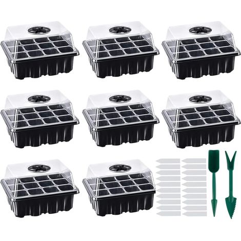 8 Pièces Mini Serre, 96 Cellules Plateaux de Culture, Semis Bacs à Germination avec Couvercle, Kit Jardinage Intérieur pour Tomates et Légumes