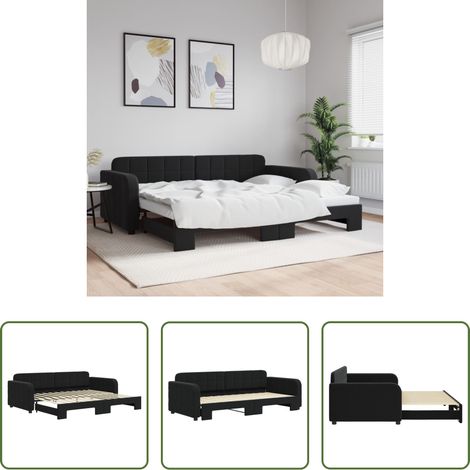 vidaXL Doppelbett - Tagesbett Ausziehbar Schwarz 90x200 cm Samt (1/5)