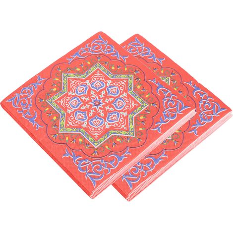 40 Blatt Papierservietten, Taschentücher, Ramadan-Muster, 4-lagig, hoch saugfähig, für festliche Mahlzeiten, rote und farbenfrohe Muster (1/5)