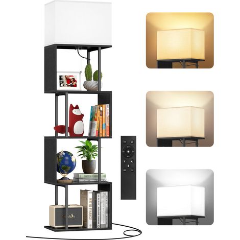Lampadaire avec Étagère en S à 5 Niveaux, Lampe LED avec 3 Températures de Couleur et Télécommande, Design Moderne pour Salon, Chambre et Bureau (1/5)