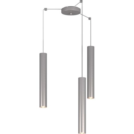 Lampadario Industrial-Minimal Xeana Metallo Grigio 3 Luci Gu10