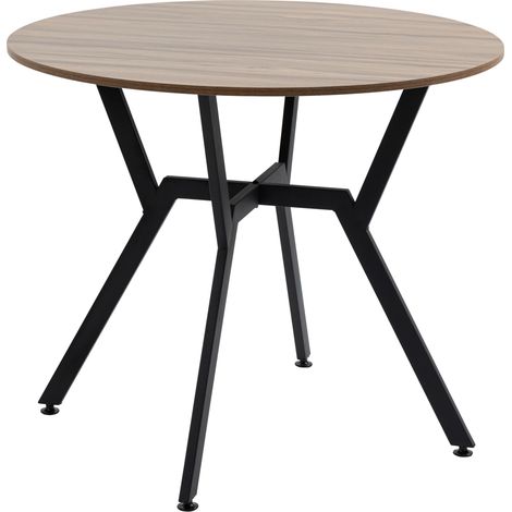 Table ronde 2 personnes Sostegno X, acier bois, Ø90x76 cm, noir marron (1/5)