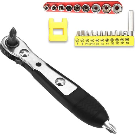 Ensemble de mini tournevis à cliquet, angle droit, clé cliquet 6,35 mm avec fente cruciforme, Phillips, hexagonaux et carrés, plus magnétiseur, douille adaptateur - (1/5)