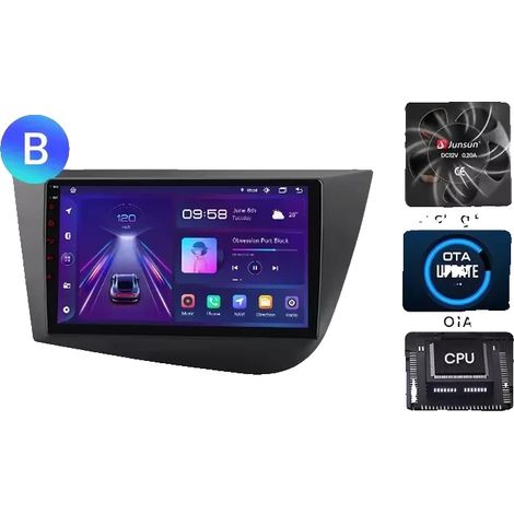 Autoradio, touchscreen, lettore audio, compatibile con SEAT Leon Mk2 (1P) 2005-2012, navigazione GPS Android con ventola di raffreddamento integrata, V1 Plus (2GB-32GB) - B (1/2)