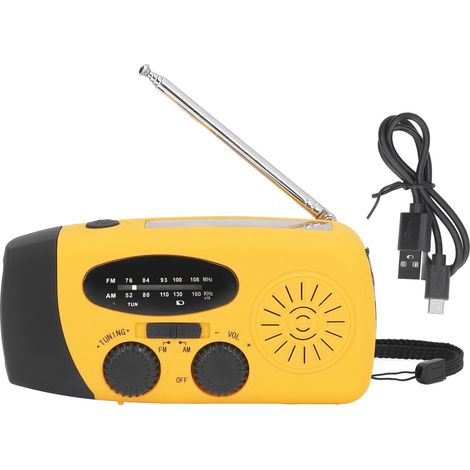 Solarbetriebenes und handkurbelbetriebenes Überlebensradio, LED-Taschenlampe für Camping und Notfälle, orange Farbe. (1/5)