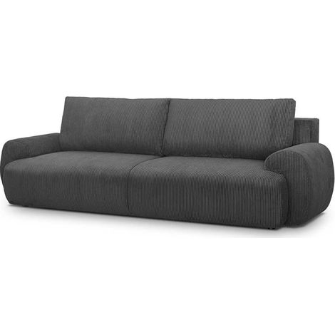 Canapé convertible AUCUNE MILO 3 places velours côtelé gris anthracite 254x99x84 cm (1/5)