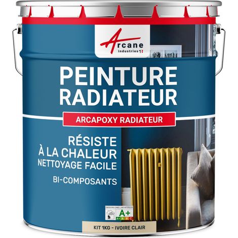 Arcane Industries – Peinture radiateur époxy satinée 1 kg – Haute résistance chaleur – Application facile sur fonte, acier, alu – Couverture 5 m² en 2 couches (1/4)