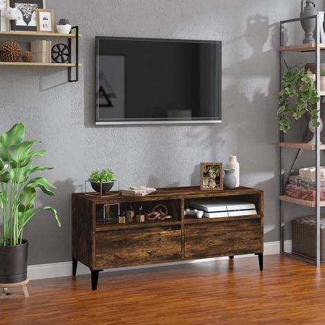 Meuble TV - Armoire de TV Banc TV pour Salon chêne fumé 100x34,5x44,5 cm bois d'ingénierie -FR23594 (1/5)