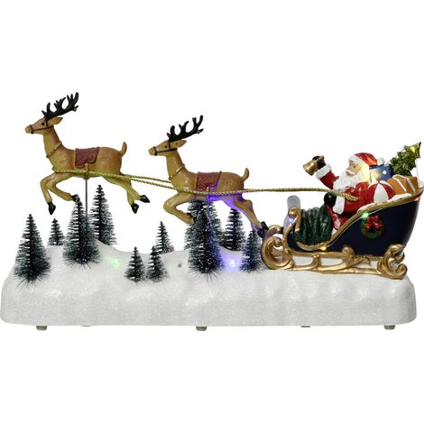 Lumineo LED Weihnachtsmann mit Rentier Szene bunt 11,5 x 39,9 x 20,8 cm