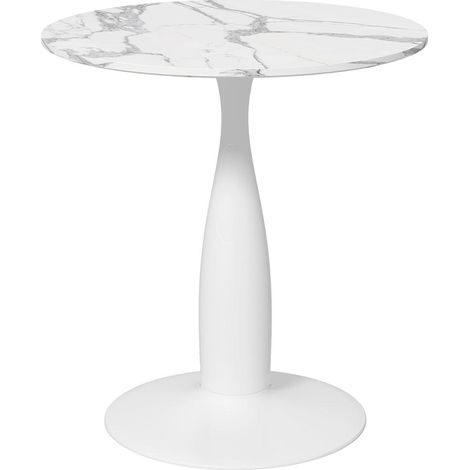 Table à manger ronde, plateau MDF mélaminé effet marbre, cadre en acier poudré, pieds antidérapants, blanc (1/5)