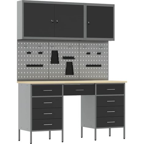 vidaXL Armario de trabajo con cajón 8 uds. Negro y Gris (1/2)