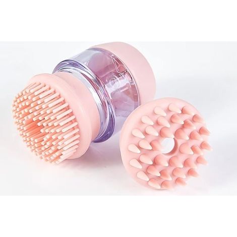 Haustier-Badebürste, Silikon-Pflegebürste für Hunde und Katzen mit Shampoo-Spender (rosa) (1/5)