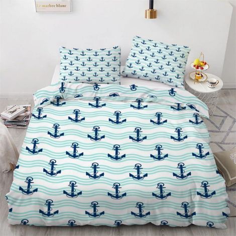 Bettwäsche-Set 155x220 cm 3-teilig Mikrofaser Anker Motiv Wendebettwäsche mit Reißverschluss