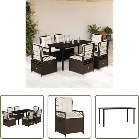vidaXL Gartensessel - 7-tlg. Garten-Essgruppe mit Kissen Braun Poly Rattan (1/5)