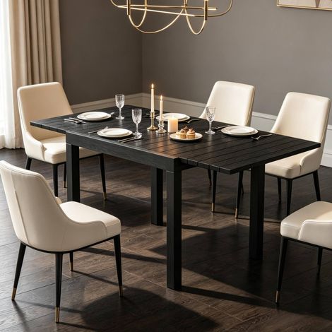 Gartentisch ausziehbar 80-160 cm für 4-6 Personen, Aluminium in Holzoptik, schwarz HAVRYA (1/5)