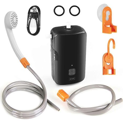 Douche extérieure portable, pompe de douche électrique étanche avec 2 niveaux de débit d'eau pour le camping, la randonnée et les pique-niques (1/5)