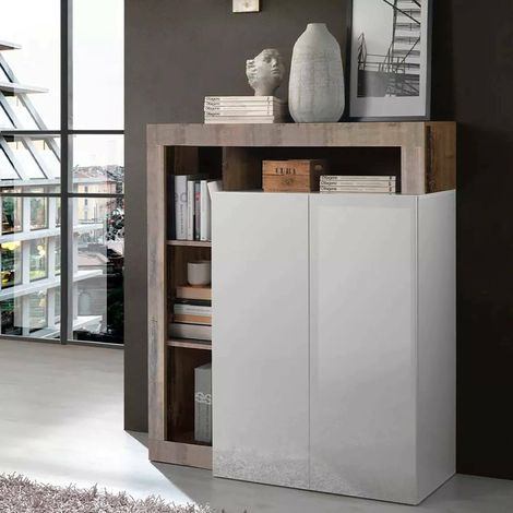 Dmora Aparador de diseño moderno con 2 puertas y estantes, Mueble de almacenamiento, Buffet de cocina, Aparador Made in Italy, 108x42h127 cm, Color blanco y pera, con embalaje reforzado (1/5)