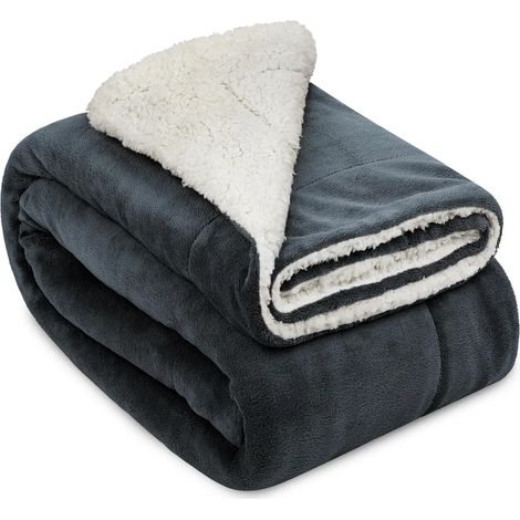Couverture Beautissu Sherpa, jeté douillet, anthracite/blanc Alina, 220 x 240 cm (1/5)