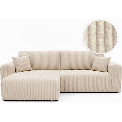 Canapé d'angle compact réversible et convertible ALYA 4 places en velours cotelé épais - Beige (1/5)