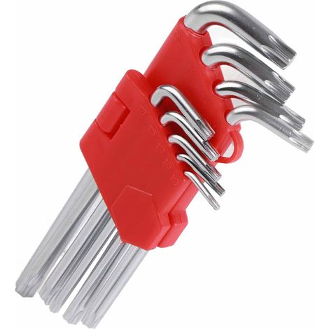 Clé en étoile Torx 9 pièces, clé Allen longue CRV, outil métallique de maintenance et réparation, jeu de clés à six pans (1/5)