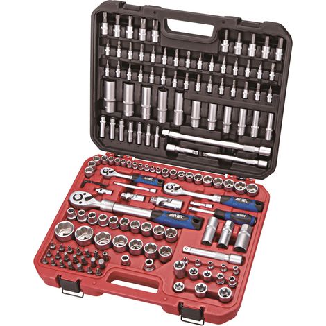 CASSETTA UTENSILI SET CHIAVI A BUSSOLA 155pz +CRICCHETTI 1/2″- 1/4″- 3/8″ AIRTEC