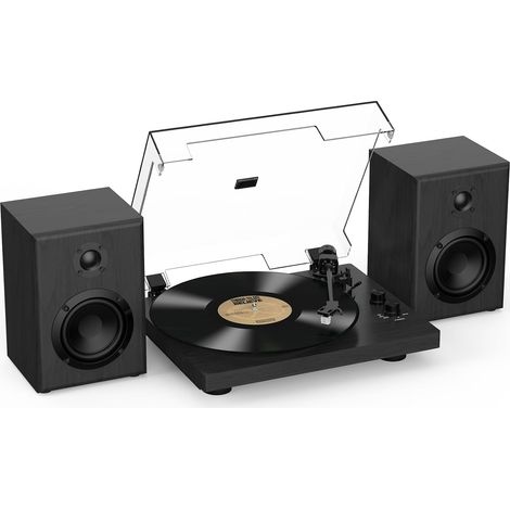 Platine Vinyle, Tourne Disque Système HiFi, entrée/Sortie Bluetooth, 33/45 Tours/Minute, Compatible vinyles 7/10/12 Pouces, Son Hi-FI pour Les Amateurs de vinyles, Noir (1/5)