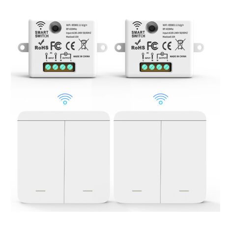 RF433 Lot de Fil avec 2 Récepteur et 2 Interrupteurs Muraux interrupteurs d'éclairage sans fil sans fil sans fil avec émetteur et contrôleur récepteur 10 A 240 V (1/4)