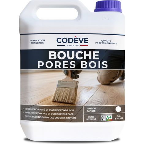 Codève Bois – Bouche pores bois 5 L – Préparation avant finition – Pour bois dur et teck – Application facile en 2 passes – Rendement 10 à 13 m²/l