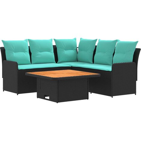 Ensembles de meubles 4 pcs Noir et turquoise Rotin PE vidaXL (1/5)
