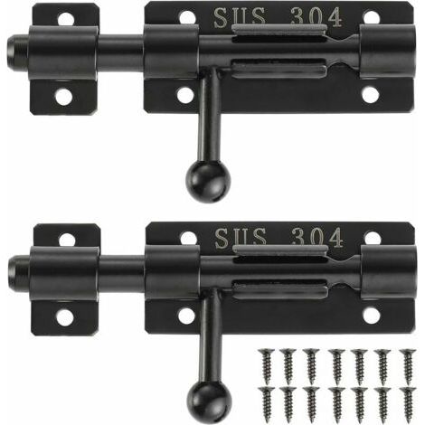 Loquets à boulon avec trou de serrure, serrures de porte coulissante en acier inoxydable 304, 4", noir, paquet de 2 (1/5)