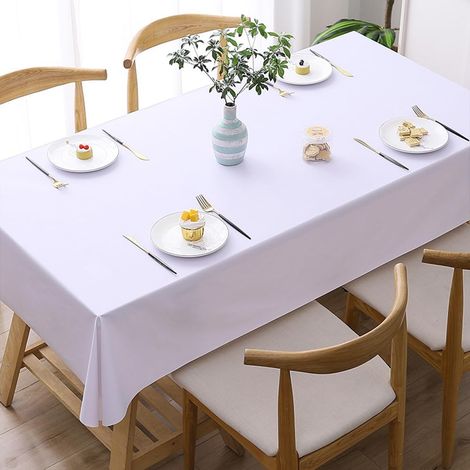 Nappe de table basse, en plastique PVC, imperméable, résistante à l'huile, lavable, anti-brûlure, rectangulaire, avec épaississement, blanche, 80 x 120 cm (1/5)