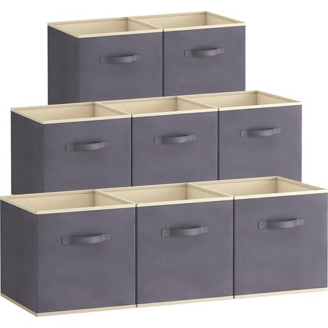 Lot de 8 Cubes de Rangement Pliables, Panier en Tissu, Caisse, Boites Rangement avec Poignées, Organisateur pour Vetements, Jouets, 33 x 38 x 33 cm, 42 L,Gris (1/5)