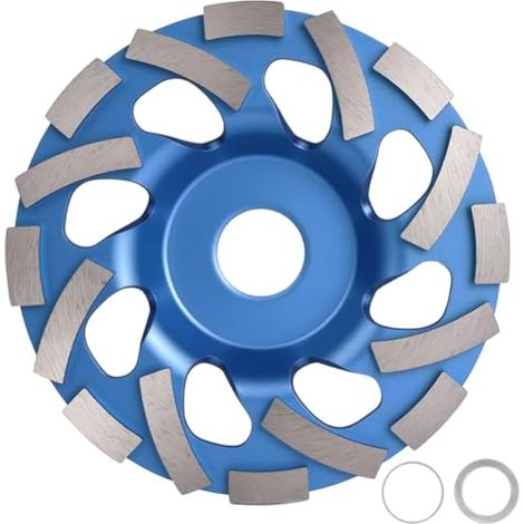 Meule diamantée Turbo Diamond Cup, 5 pouces, 125x22,2 mm, segments de coupe, pour meuleuse d'angle professionnelle, avec deux bagues de réduction 20 mm et 16 mm, pour granit, béton, mur, pierre, bleu.