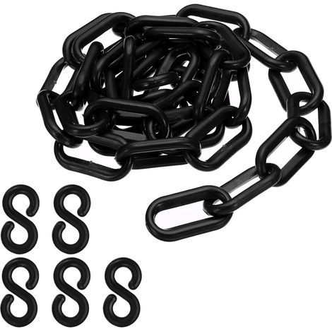Maillons de chaîne en plastique noir, 100 cm,6 mm, pour barrières, parkings, clôtures, portails et décoration (1/5)